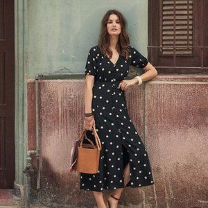 Sezane Sollie maxi dress 100% silk black polka dot size 36 US 8